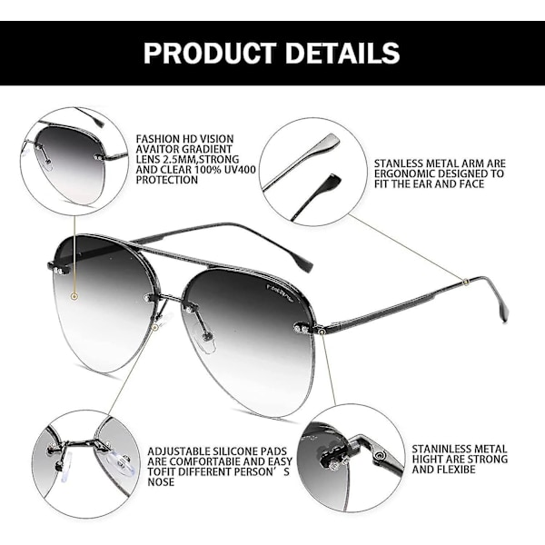 Retro Rimless Aviator-Aurinkolasit Naisille ja Miehille Klassinen Lady UV400 Suoja Gradientti Linssit Aurinkolasit Wyelv