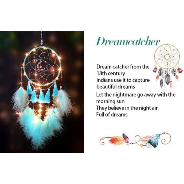 Dream Catcher käsintehdyt unensiepparit makuuhuoneen seinäkoristeluun (vaaleansininen)