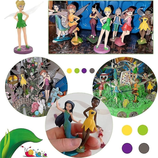 7 stk./sæt Tinkerbell Blomsterfe Figur Fe Elf Prinsesse Figur Legetøjssæt Kage Topper Dekoration Festartikler Gaver -q