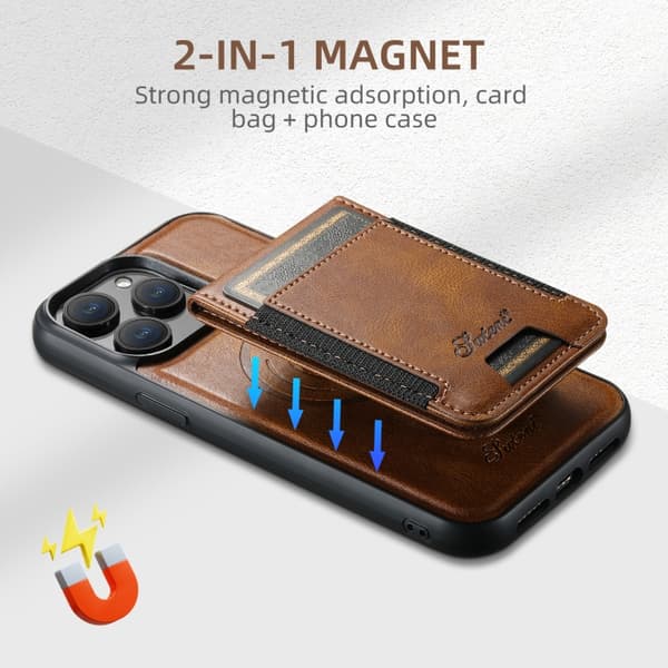 Faux Leather Case med MagSafe kortholder til iPhone 16 Pro - Brun