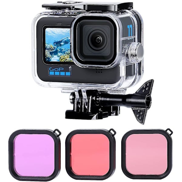 Vedenkestävä Sukelluskuori 3 Suodattimella Gopro Hero 12/11/10/9 Blackille Sukellussyvyys 45m Vedenalainen Suojaava Kotelo