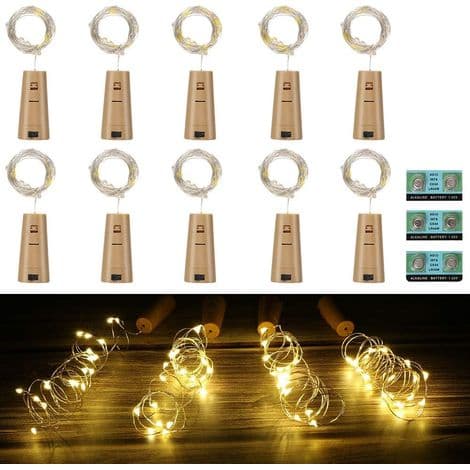 10x 20 LED Flasklampor, Vinflasklampor, Korkflaskor, LED-ljusslingor, DIY-flaskor för bröllopsfest, Romantisk inredning