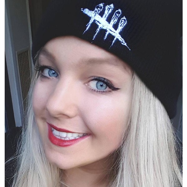 Brodert strikket lue med Dead By Daylight-trykk, tykk og varm, ensfarget, for kvinner og menn