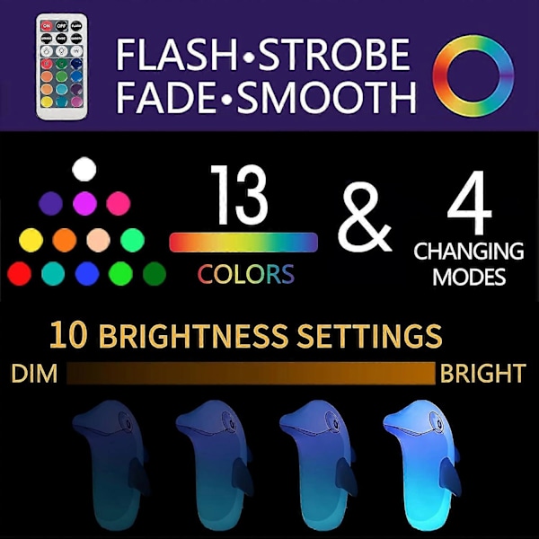 Lysende poollegetøj til børn og voksne, oppustelig delfin, der kan stå op på vand og land med tumbler-design / LED & fjernbetjening / 13 farver, pool floats, fantastisk til strand
