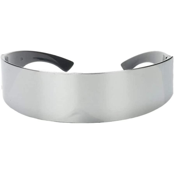 Futuristiska smala Cyclops-solglasögon med spegelglas i silverfärg för maskeradkostym