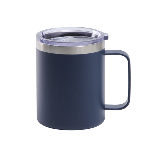 Kaffekrus i rustfrit stål med håndtag, 12 oz dobbelt vakuumkrus med låg Rejsevenlig (marineblå, 1 stk)