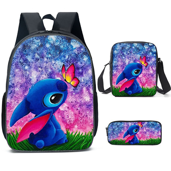 Uusi anime-piirretty Stitch Stitch kolmiosainen koululaukku ala- ja yläasteen oppilaille reppu reppu