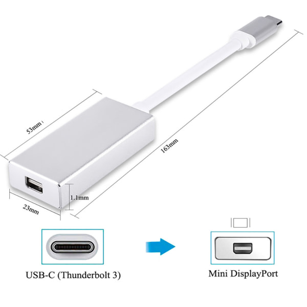 Type C - Mini DisplayPort -sovitin, Tyyppi C Uros - Mini DP -naarasmuunninkaapeli, 4K-tuki, MacBook 2016–2019 ChromeBook, iPad Pro, Alienware.