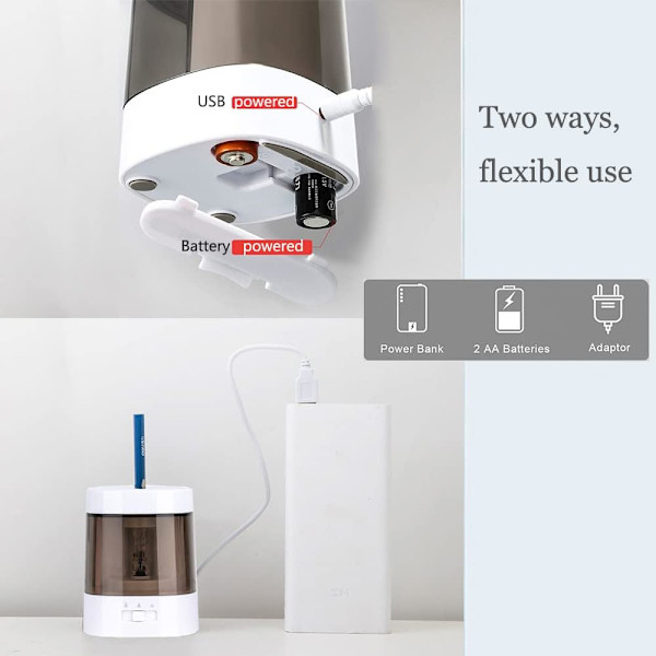 1 stk. elektrisk blyantspidser, wolframstålblad, 3 skarphedsvalg, (hvid)