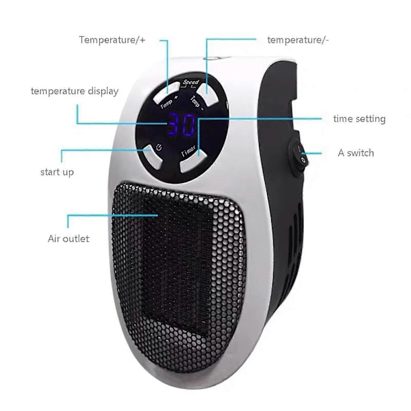 Elektrisk Minivärmare Digital Omedelbar Värme Bärbar LED-Display Stickkontakt Värmare