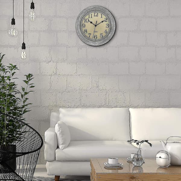 Stille Retro Quartz Væg Ur (12 Tommer) silver