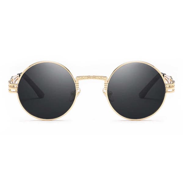 Runde solbriller metal guld sort glas