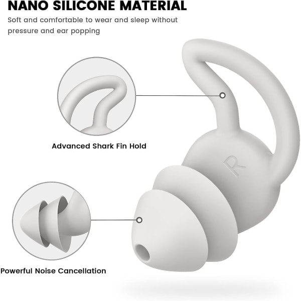 2 stk (grå) støydempende ørepropper Ultrakomfortable for å sove Silikonstøyreduksjon ørepropper for å sove Snorking Løping Skyting Reise