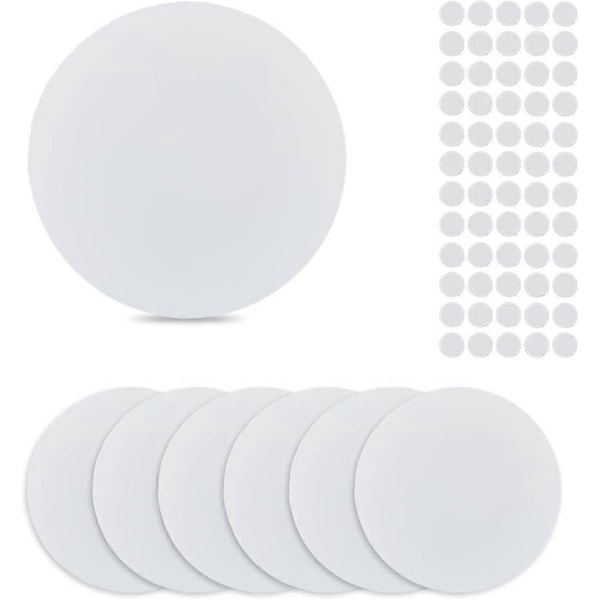8 stk. flade, blanke væghuldæksler i plastik med 60 stk. plastikklistermærker, 15,2 cm PVC-materiale, støvtæt dækplade, flad, rund, frostet, blank plade