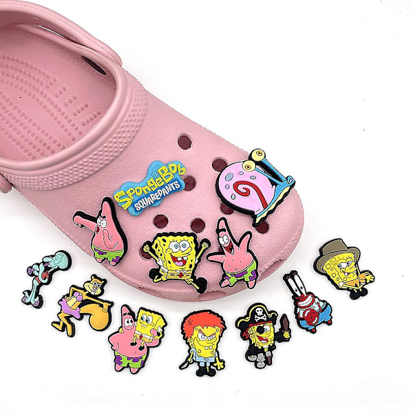 12 stk. Cartoon Spongebob Sko Charms Dekor Til Diy Croc Clog Sandaler Tilbehør