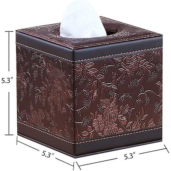 Læder Tissue Box Holder Brun Kvadratisk Facial Tissue Box Cover Pumping Papir Etui Dispenser, Mo