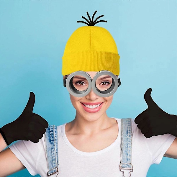 3-pack Beaniehatt, Minion-glasögon, handskar, utklädningskostym, Despicable Me Cosplay-tillbehör, vuxen