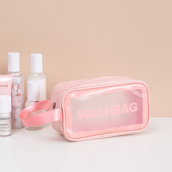 Transparent necessär vattentät PVC 3-delad kosmetisk väska bärbar rese necessär för kvinnor pink