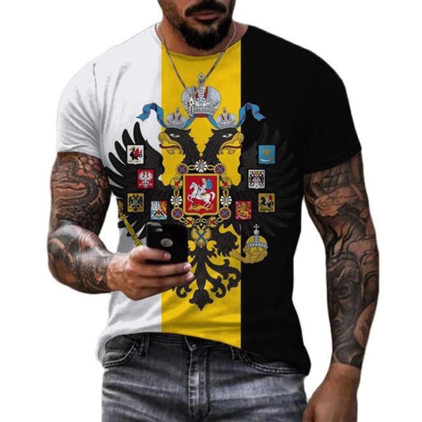 Russisk Flag Print Kortærmet Casual Sommer T-shirt med rund hals til mænd DT-3109 4XL