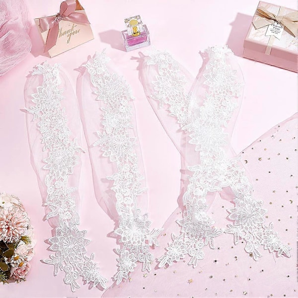 1 Par Hvide Blonde Fingerløse Handsker Blomstermønster Polyester Lange Handsker Bryllup Brud Manchet Mesh Handsker Albuelange Handsker til Bryllupsfest Kvinder