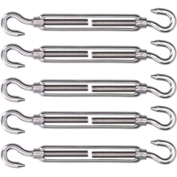 Solseilbeslag, krok og rustfri krok. Justerbar elastisk strammer for stramming og feste (M4)