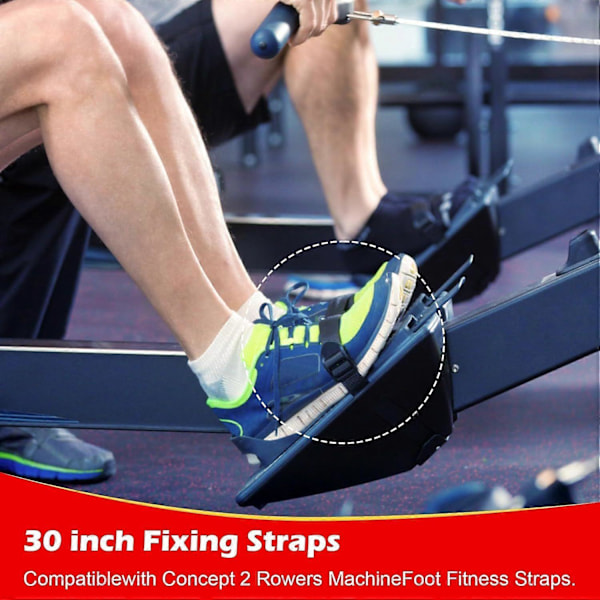 2-pakning Erstatningsfotstropper for romaskin, justerbare fotstropper for trening Multifunksjonell webbing snor Fitnesshjelpemiddel Tilbehør Fotstropper