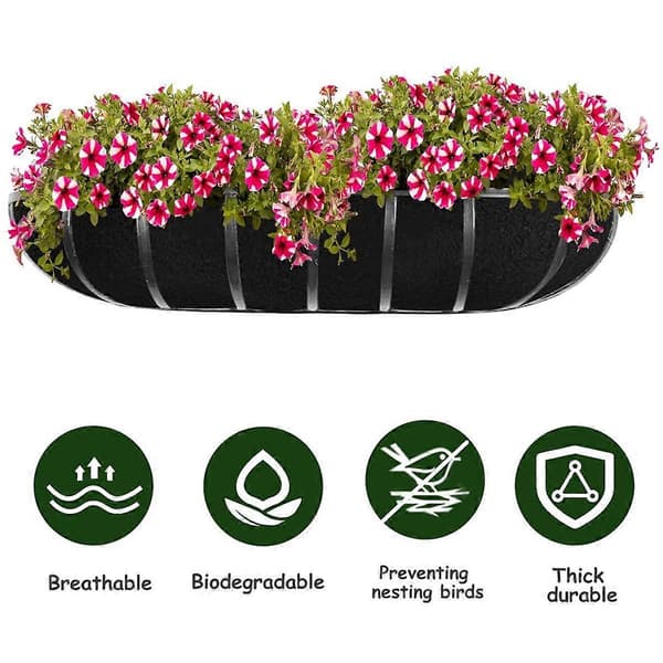 3 st Planteringskorgfoder Tyg Fönsterlådefoder Filt Tråg Planteringsfoder Ersättning Svart Blomkorgfoder 91 cm