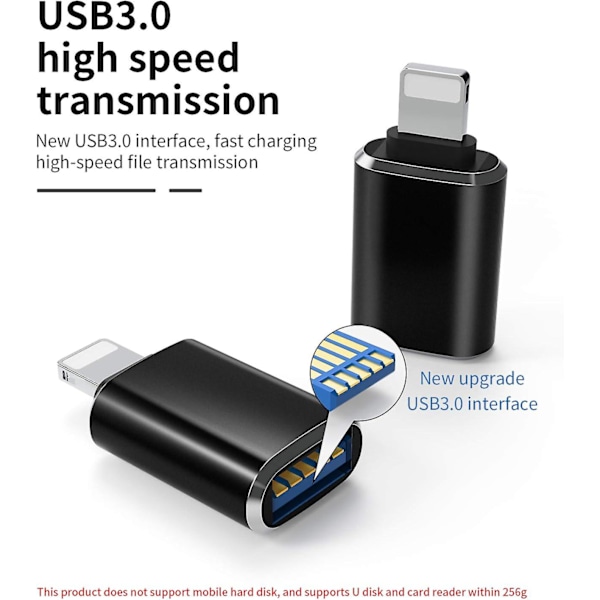 Salamanteriliitäntä USB3.0 -naarasliittimellä OTG-kaapeli iPhone 12 11 Xr X XS 8 7 Plus Max -malleille, yhteensopiva iPad Air Pro Mini -laitteiden kanssa, tukee kameran kortinlukijaa M