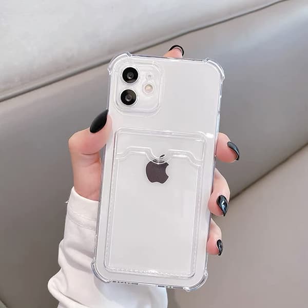 iPhone 12 -kuori korttipidikkeellä, läpinäkyvä TPU