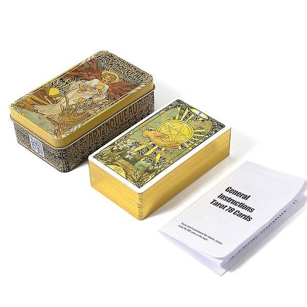 Tinnboks Golden Art Tarotkort Spådom Divinasjon Deck Party Brettspill W/manual puslespill, partyspill