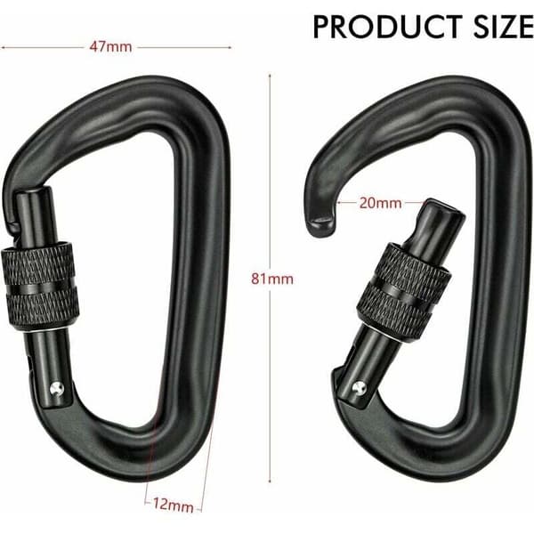 12KN Aluminiumkarbinhake – Maximal belastning 1200 kg – Förpackning med 2 D-formade karbinhakar – För hängmattor, camping, klättring