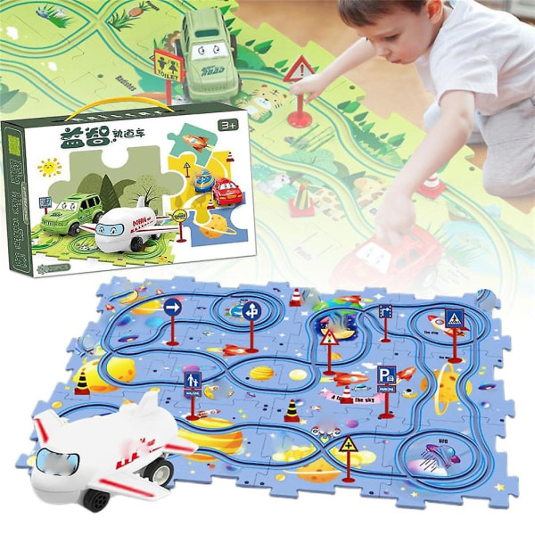 Barnleksaker Pedagogiska pusselspår Set - DIY-pusselspår med fordonspresenter Forest