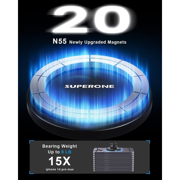 [2024 Uppgraderad] Passar MagSafe Bilhållare, [Starkaste Magneter] Magnetisk Telefonhållare för Bil, 2 i 1 Stabil Instrumentpanel & Luftventil Biltelefonhållare för iPho