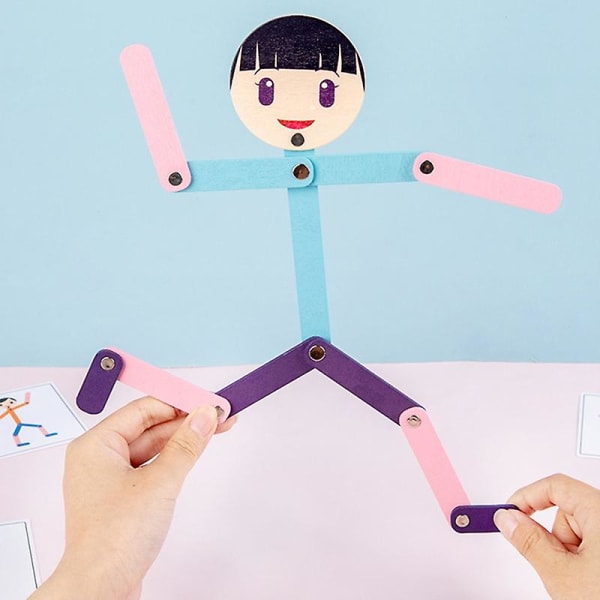 1 set Träleksaker Flexibel Man poserar Kreativ Småbarnsutbildning Tänkande Upplysning Leksak för barn B