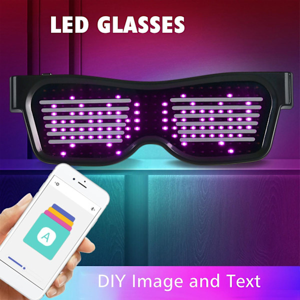 LED-lasit Mukautettavat BT LED-lasit Värikkäät Valot Loistavat Lasit DIY-viestit 31 Animaatiota 11 Kuviota