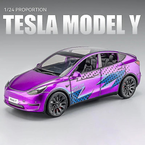 1:24 Tesla Roadster Model Y Model 3 Tesla Model S Lekebil i metall med lyd og lys, samleobjekt for barn, bursdagsgave Model Y Purple