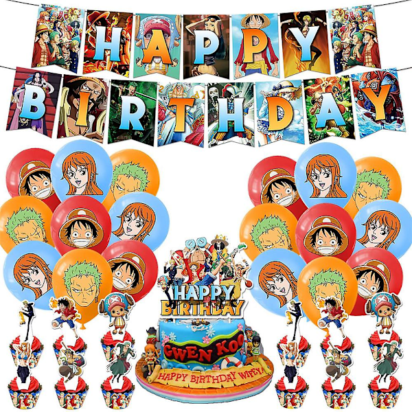 2024 ONE PIECE Birthday Supplies Kits Happy Birthday Banner, Balloons, Cake Toppers Kids Boy Girl Party Decorations