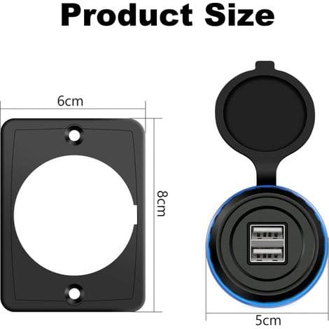 12V USB-stik, Dobbelt 12V USB-port, 3.1A USB Billader, USB Billader til Bil, Bus, Autocamper, Båd