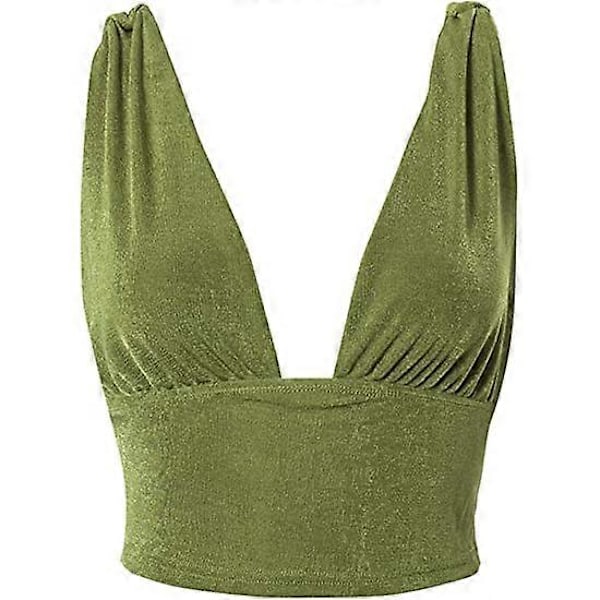Sexy Topp for Kvinner med Dyp V-Utringning, Slank, Stroppeløs, Grønn, M