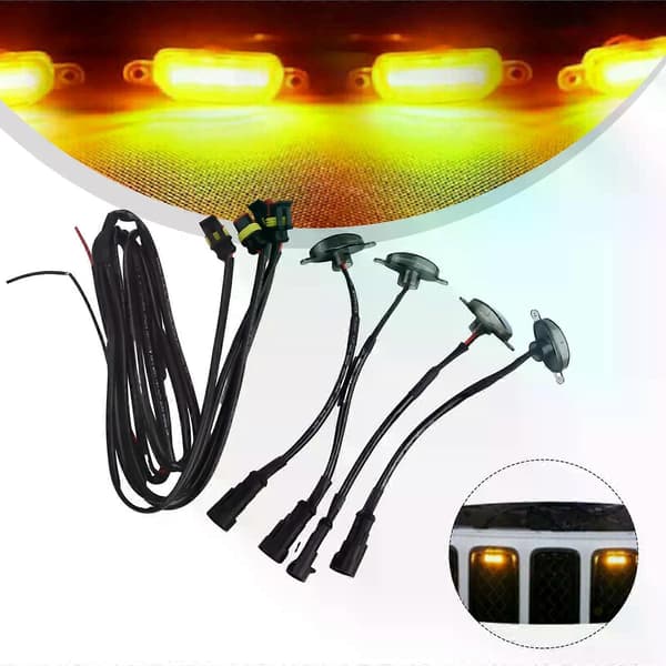 4 stk. LED-lys til frontgrill til Jeep til Grand til Cherokee, gule LED-kørelys, Raptor-stil grillbillygter