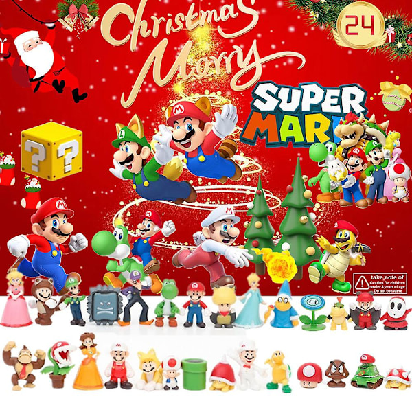 Julkalender med Super Mario-speltema, tecknade figurer, 24 dagars nedräkning, överraskningsblindbox, julklapp till barn