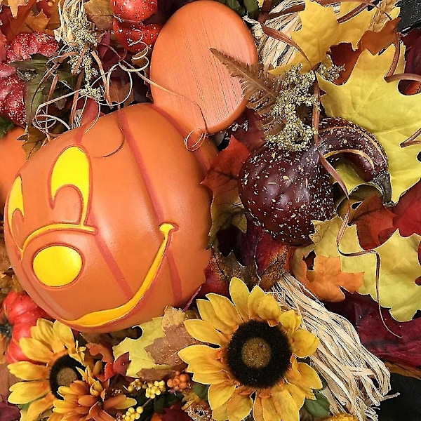 Efterårs græskar dørkrans, græskar krans dekoration, kunstig græskar bær ahorn blade krans, efterår Thanksgiving Halloween dekoration indendørs udendørs
