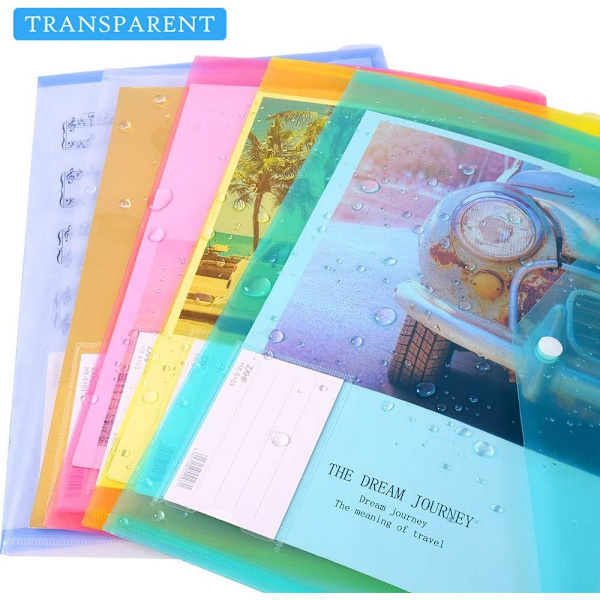 Mapp med tryckknapp, A4-format, med etikettficka, 5 färger, 12-pack