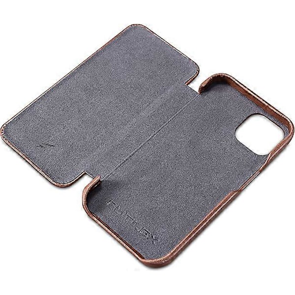 Læder Folio Etui Kompatibel med iPhone 13 mini - Vintage Stil Ægte Læder Flip Folio Design Cover - Indbygget Magnetisk Lukning - Brun 12