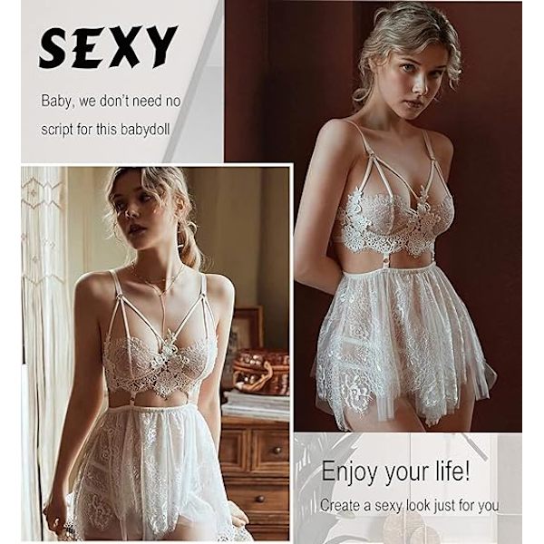 Kvinnors underkläder sexig underkjol lämplig för bröllopsnatt pyjamas waner White L