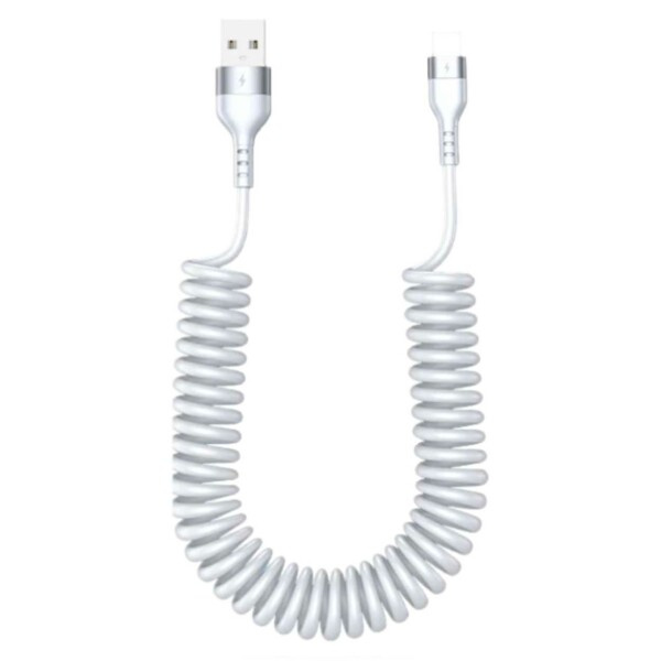 USB Lightning Spiralkabel 3A Hurtiglading 1.5m Hvit
