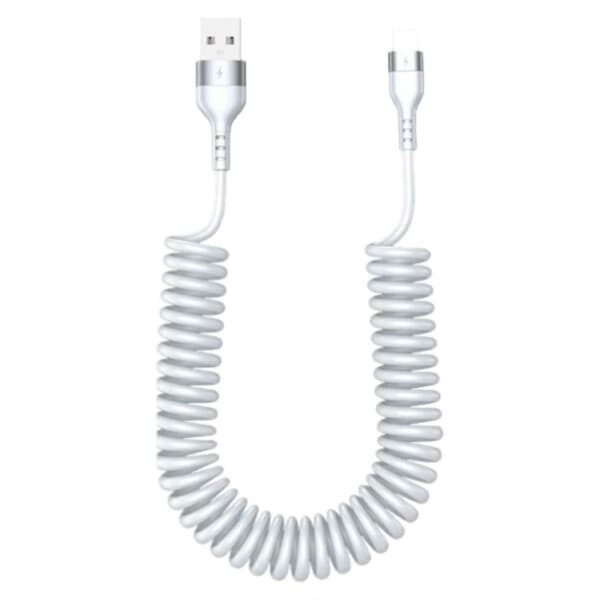 USB Lightning Spiralkabel 3A Snabbladdning 1,5m Vit