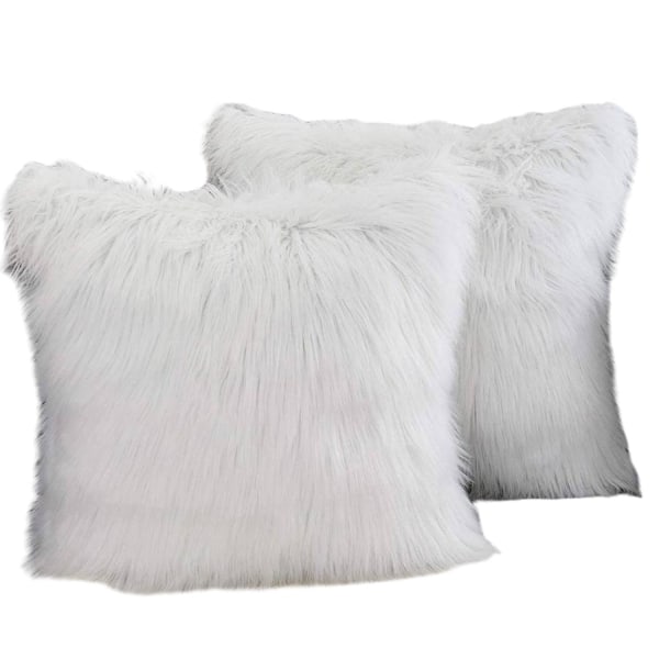 Set med 2 dekorativa kuddfodral Ny lyxserie Merinostil fuskpäls Fluffiga kuddfodral Fyrkantigt fuzzy kuddfodral case White 20inx20in