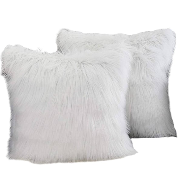 Set med 2 dekorativa kuddfodral Nya lyxserien Merino Style Faux Fur Fluffy Throw Pillow Covers Square Fuzzy Cushion Case waner Pink 18inx18in