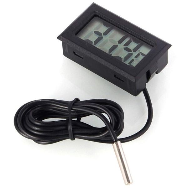 Digitalt LCD-termometer Temperaturmonitor med vandtæt ekstern sonde til køleskab/fryser-akvarium, fisketank vandtemperatur - Sort